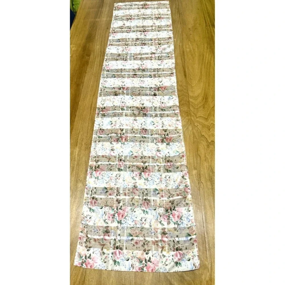 Vintage Silk Feel Floral Scarf Pastel Rose Chintz Sheer Stripe 59
